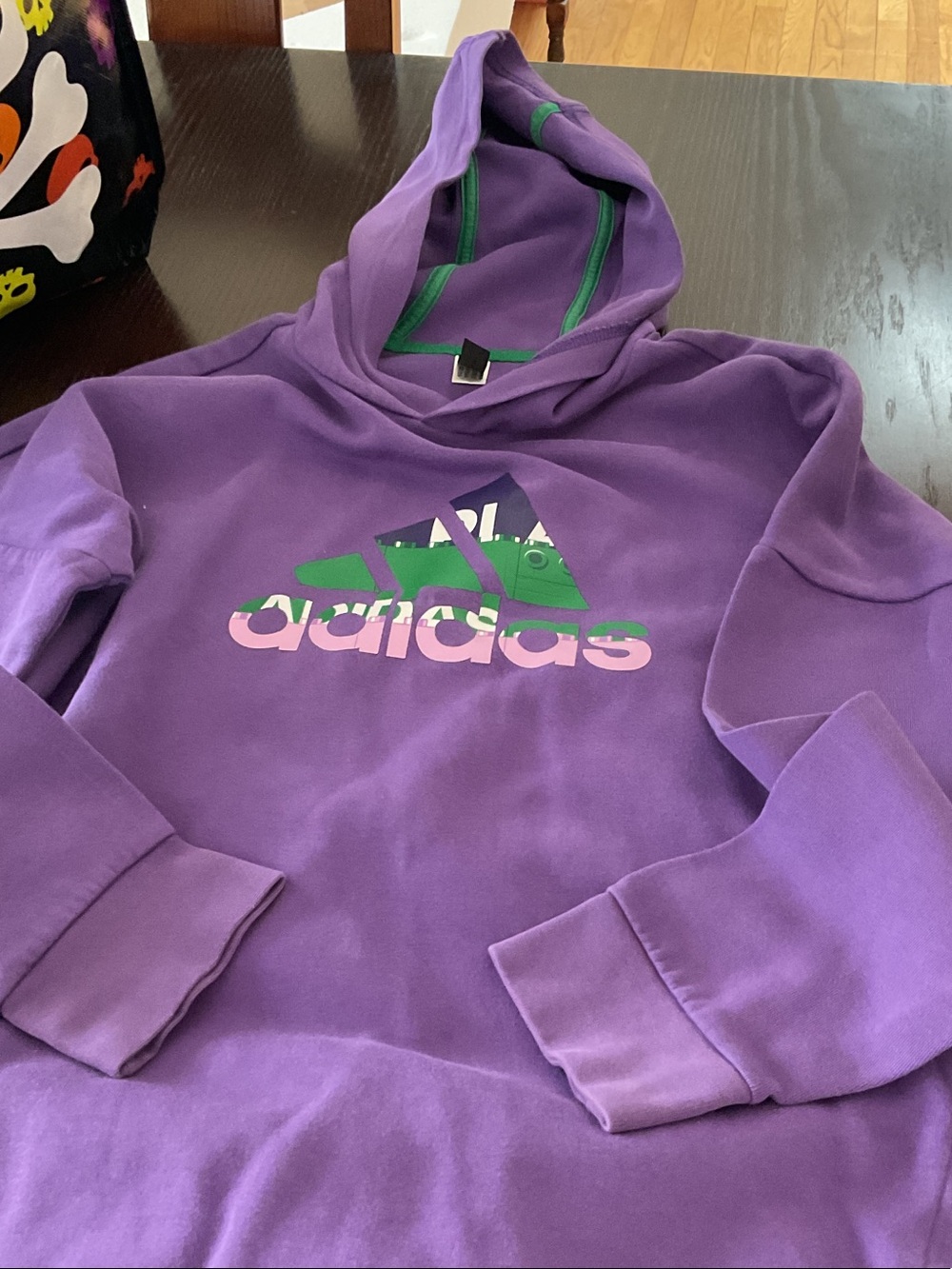 adidas Purple Hoodie with Green & Pink Logo